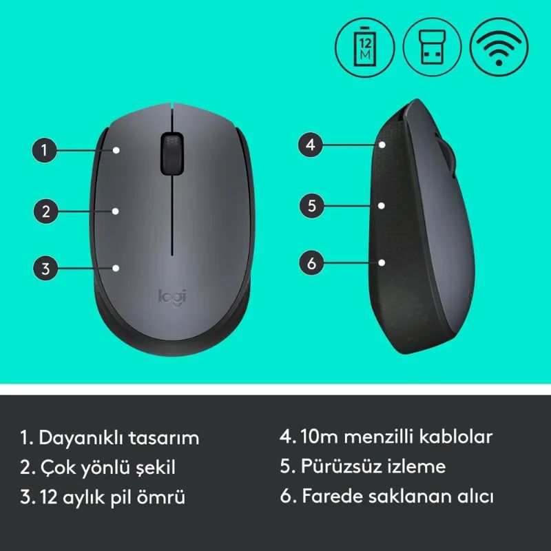 LOGTECH M170 USB OPTK WRELESS KABLOSUZ MOUSE 910-004642
