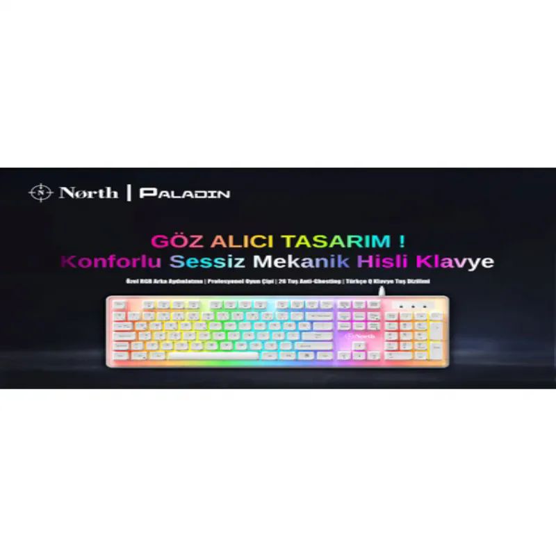 North Paladin Mekanik Hisli Trke Rgb Beyaz Gaming Klavye