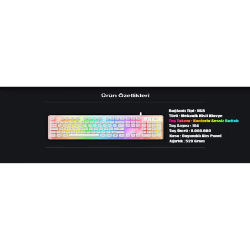 North Paladin Mekanik Hisli Trke Rgb Beyaz Gaming Klavye