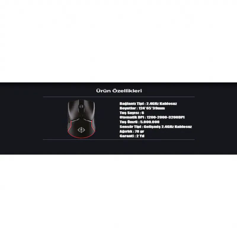 North Prestige Premium Kablosuz 3200DPI Gaming Siyah Mouse Rgb