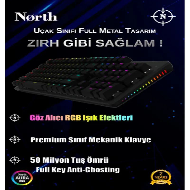North-Shield-Blue-Switch-Turkce-Q-RGB-Full-Metal-Panel-Mekanik-Gaming-Klavye-Siyah